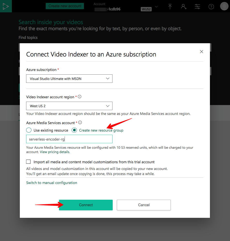 Connect Azure Video Indexer to Azure subscription